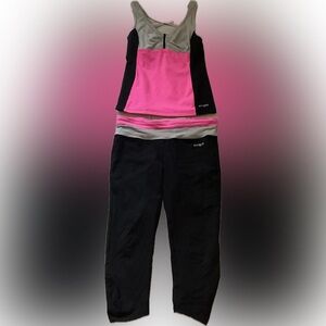 bebe Pink & Black Track Pants & Joggers 2 pc set sz M stretchy workout exercise